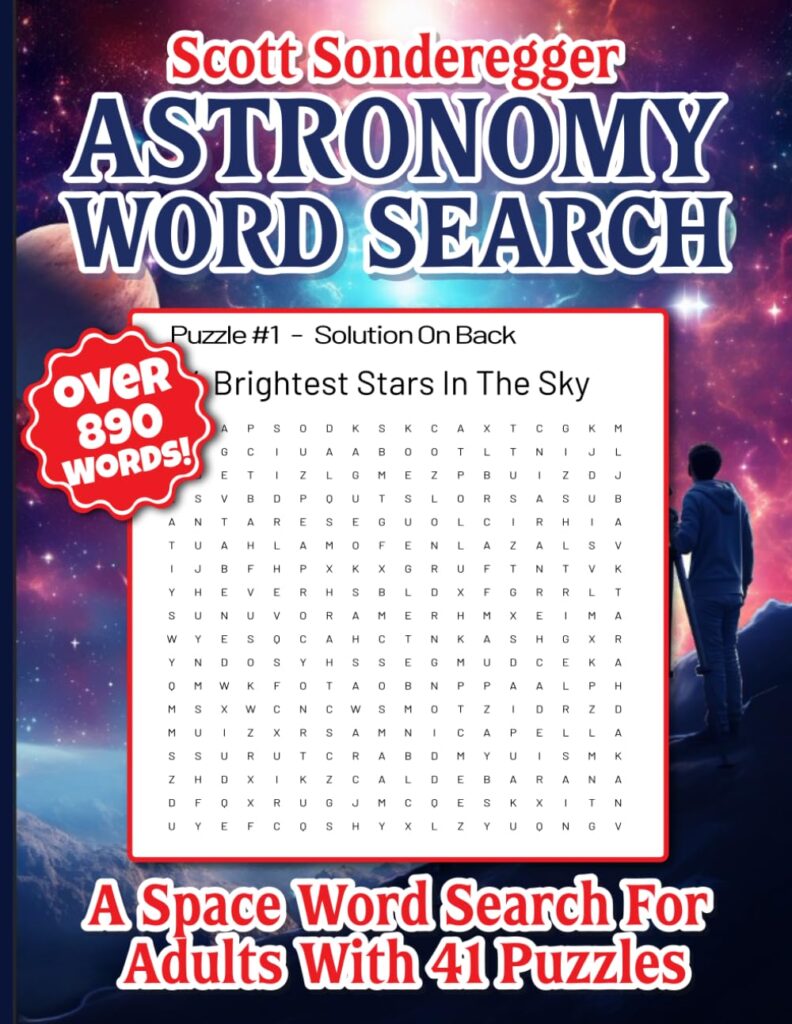 An astronomy word search book cover.