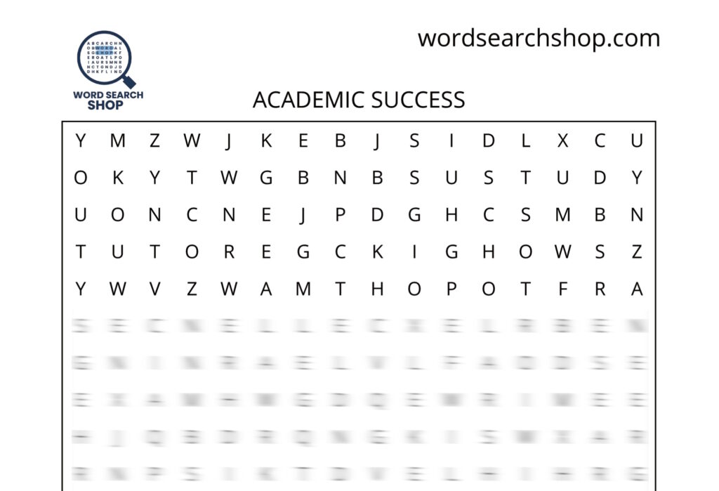 An education word search puzzle that is titled Academic Success.