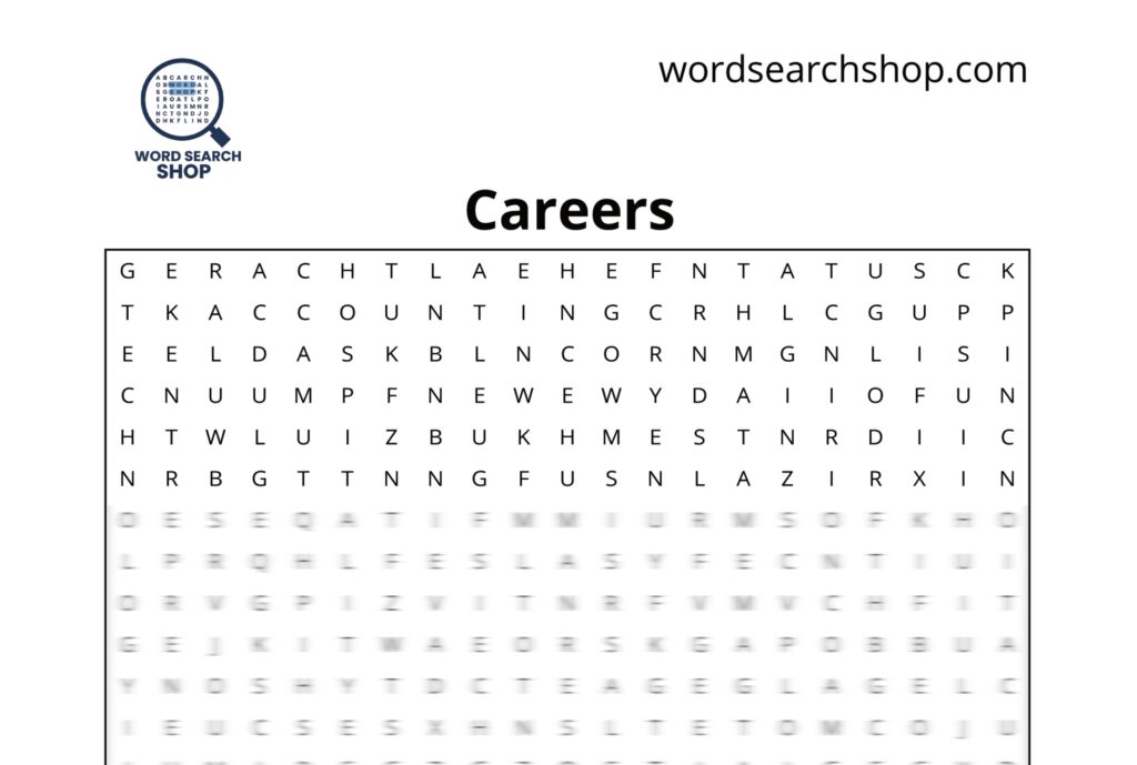 The grid of a careers word search with a Careers headline.