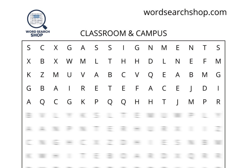 An education word search puzzle that is titled Classroom & Campus.