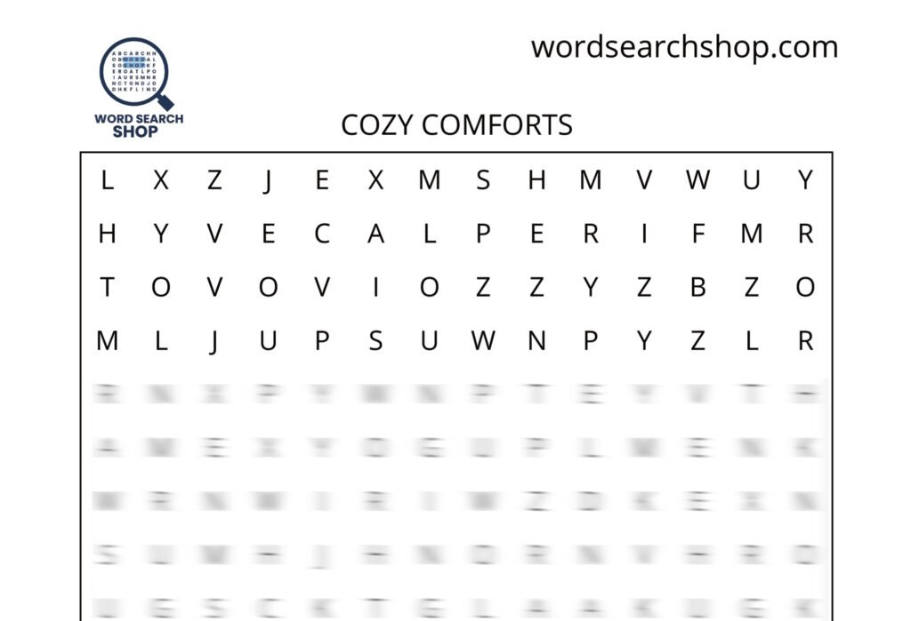 A home and living word search puzzle that is titled Cozy Comforts.