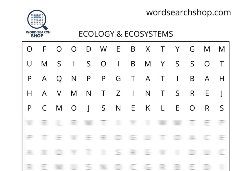 A biology word search puzzle that is titled Ecology & Ecosystems.