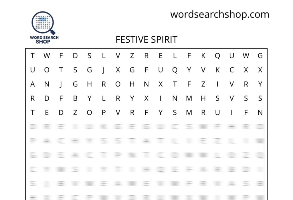 A Christmas word search puzzle that is titled Festive Spirit