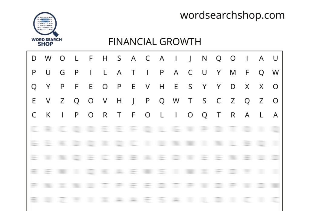 A business word search puzzle that is titled Financial Growth.