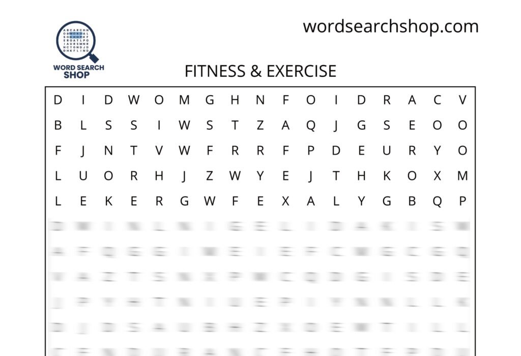 A health word search puzzle that is titled Fitness & Exercise.