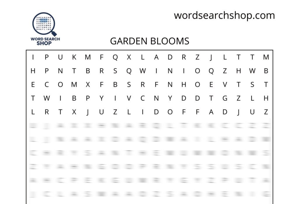 A flowers word search puzzle that is titled Garden Blooms.