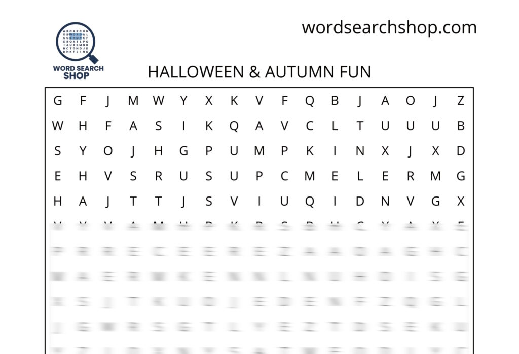 A celebratory holiday word search puzzle that is titled Halloween & Autumn Fun.