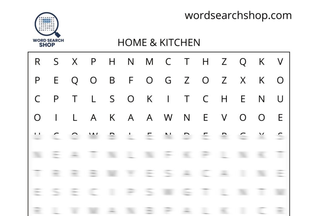 A home and living word search puzzle that is titled Home & Kitchen.