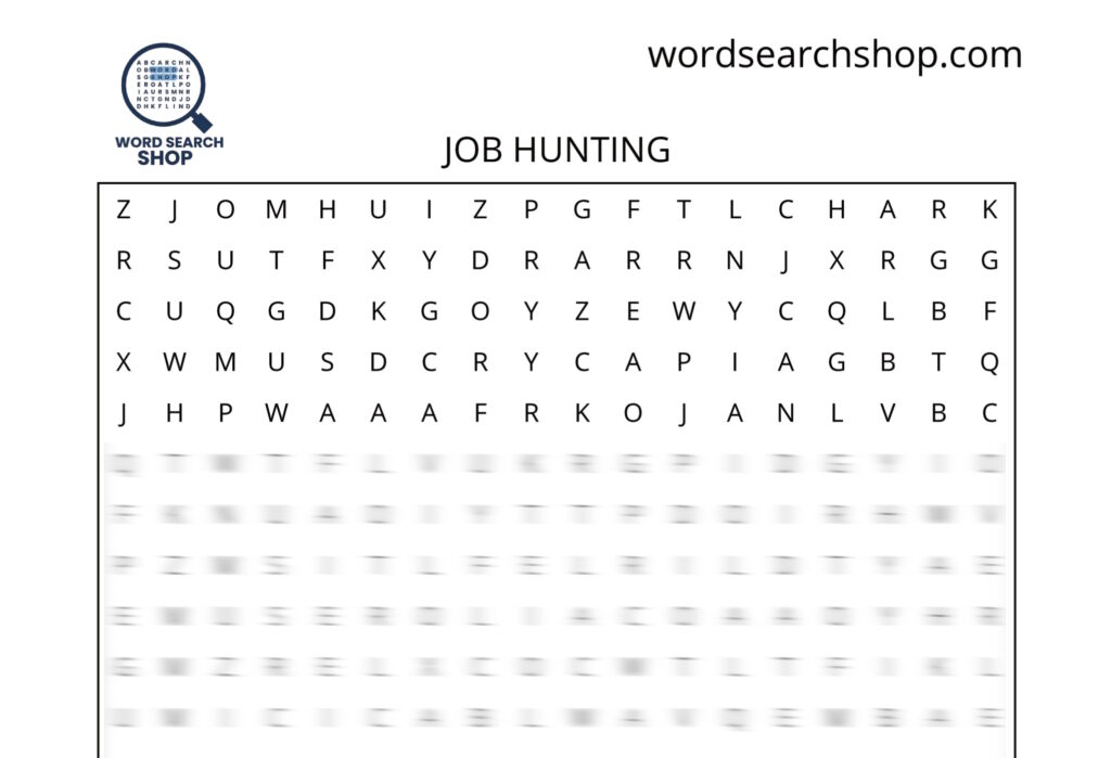 A career word search puzzle that is titled Job Hunting.