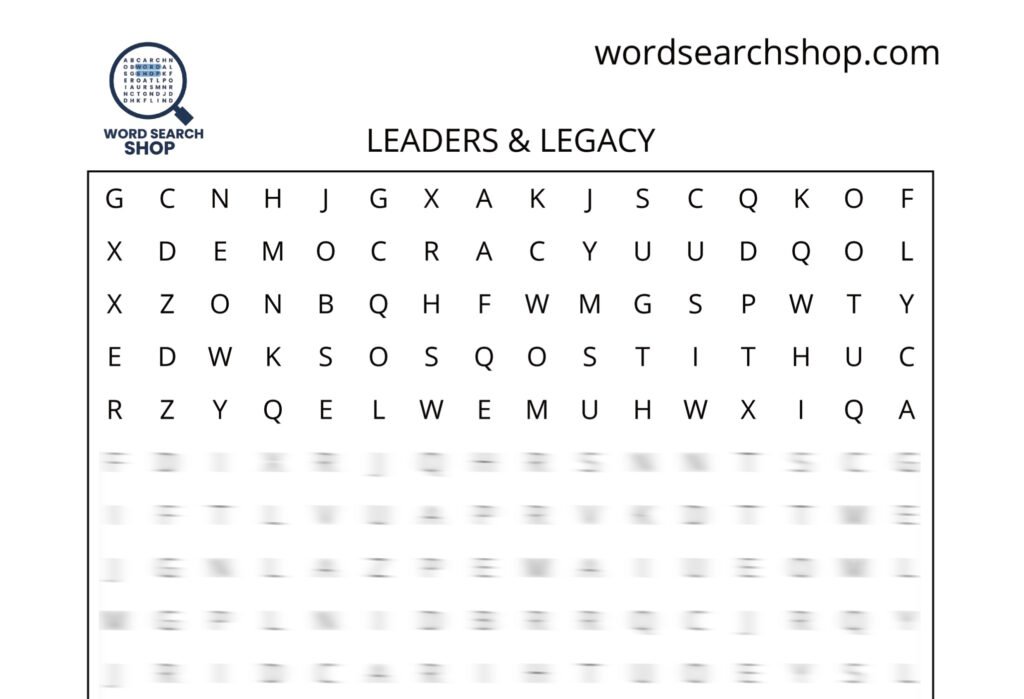 A federal holiday word search puzzle that is titled Leaders & Legacy.