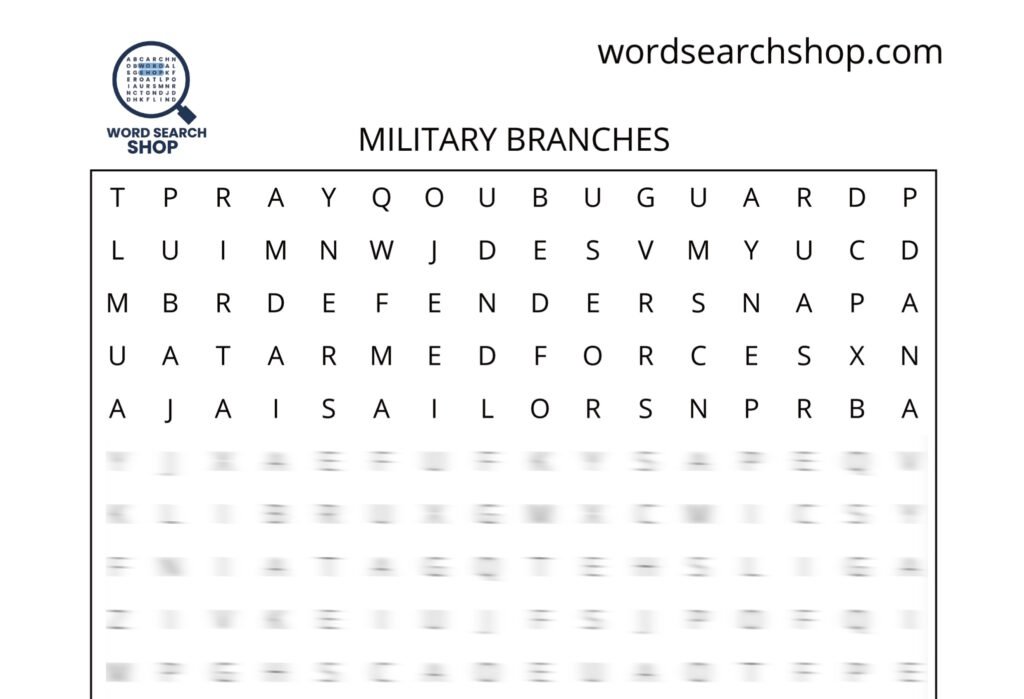 A Veterans Day word search puzzle that is titled Military Branches.