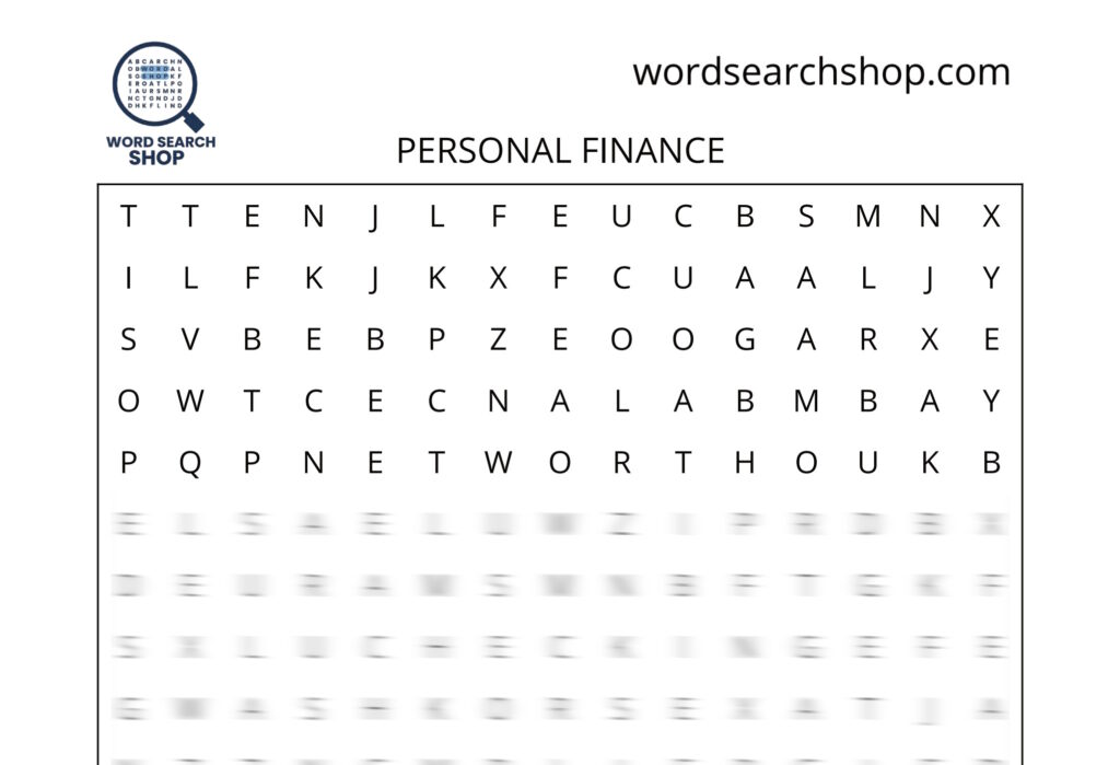 A business and money word search puzzle that is titled Personal Finance.