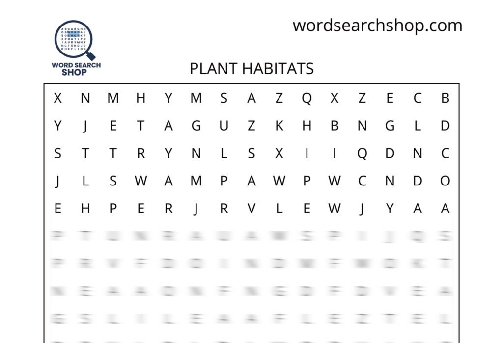 A plant word search puzzle that is titled Plant Habitats.