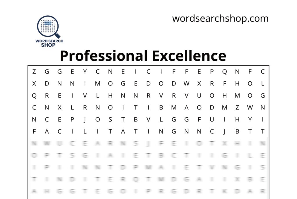 The grid of a careers word search with a Professional Excellence headline.