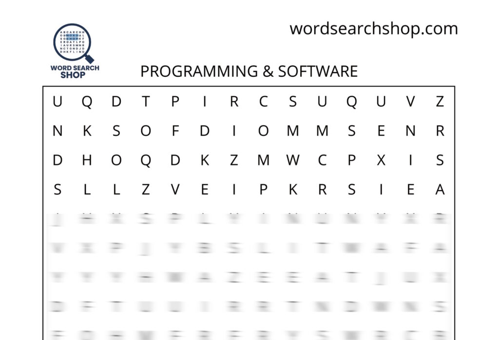 A technology word search puzzle that is titled Programming & Software.