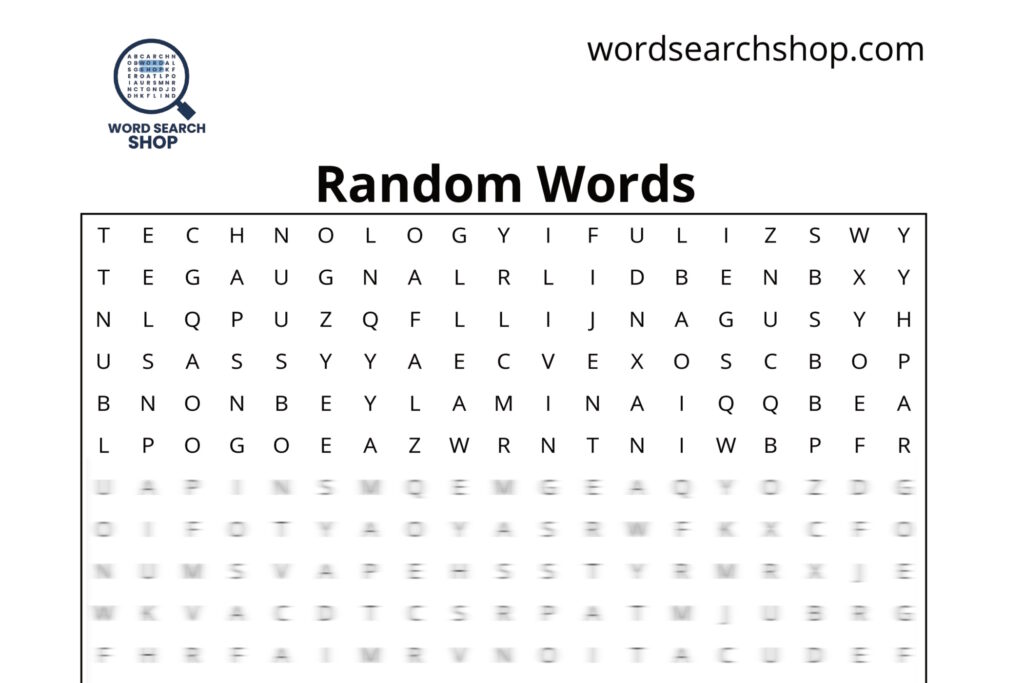One of our random word searches made of our category selections with 24 words and a Random Words headline.