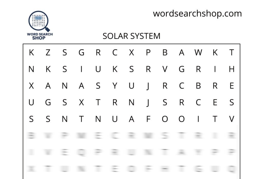 An astronomy word search puzzle that is titled Solar System.