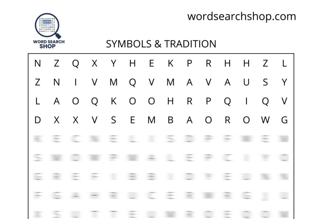 A Veterans Day word search puzzle that is titled Symbols & Tradition.