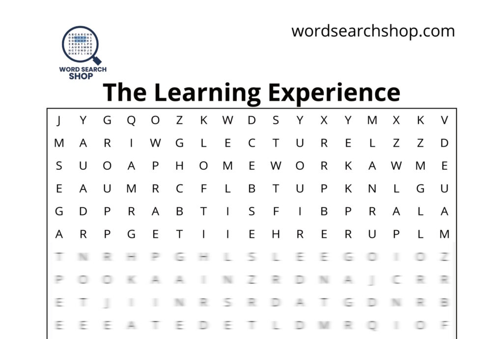 The grid of an education word search with a The Learning Experience headline.