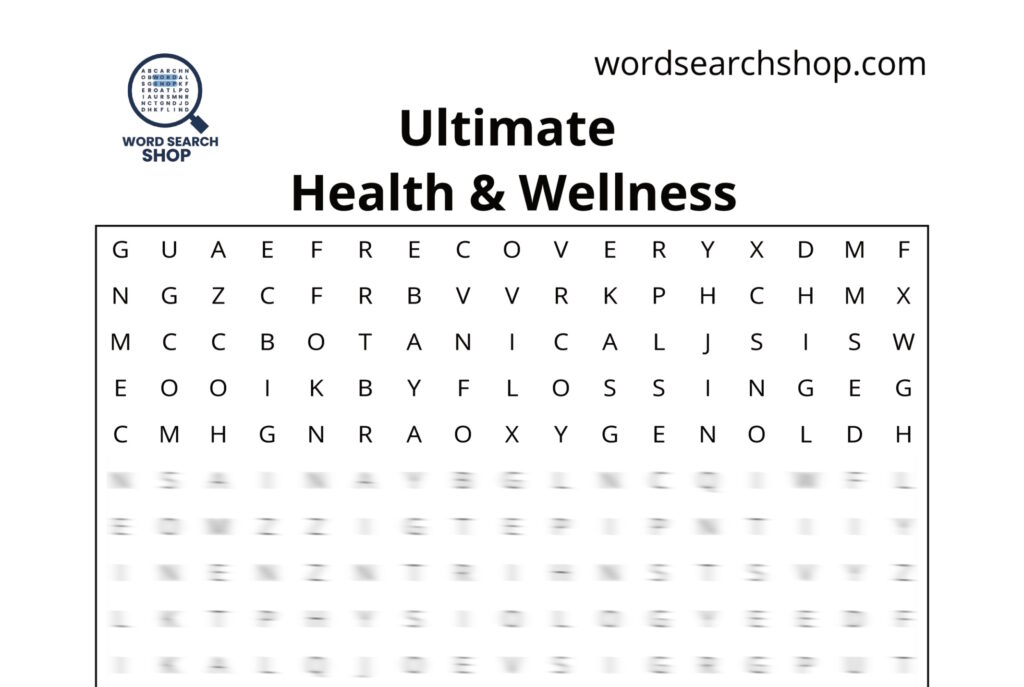 The grid of a Health word search with a Ultimate Health & Wellness headline.