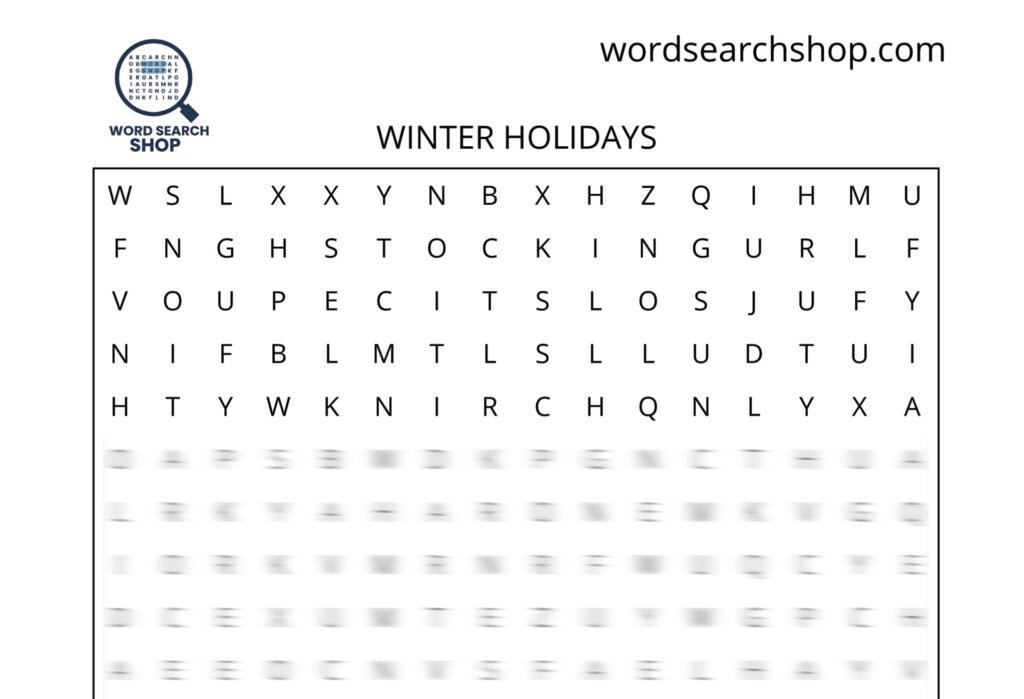 A holiday word search puzzle that is titled Winter Holidays.