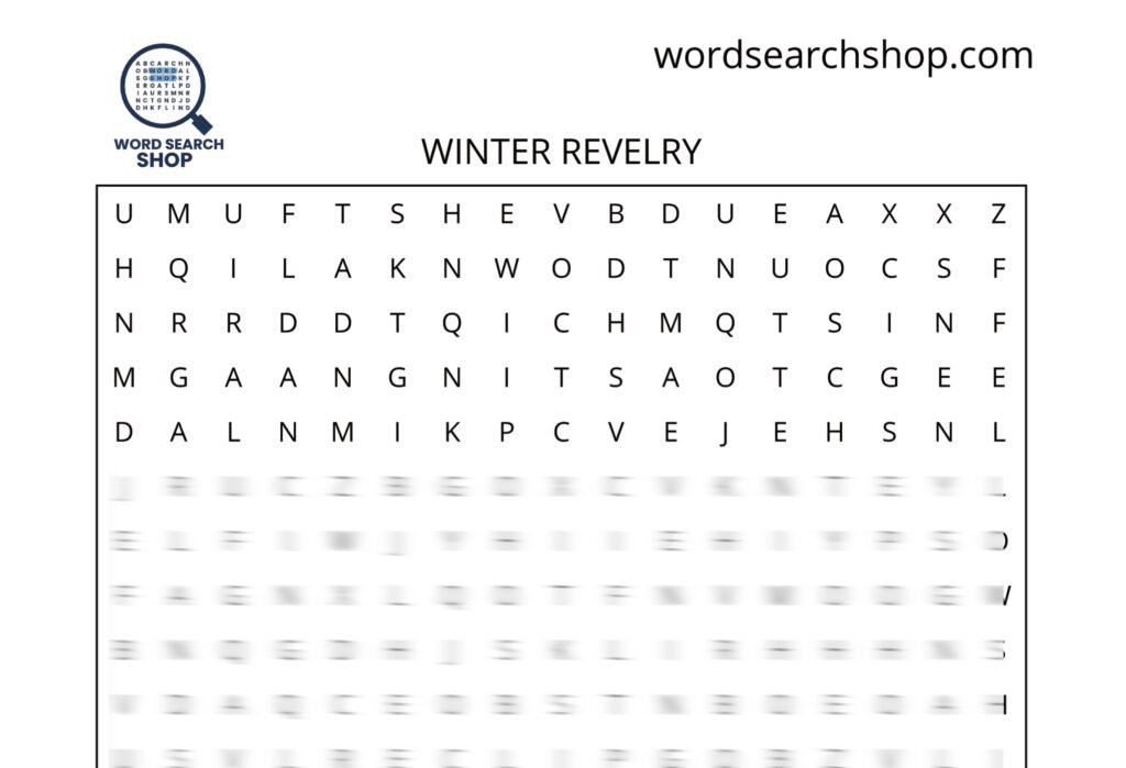 A New Year's word search puzzle that is titled Winter Revelry.