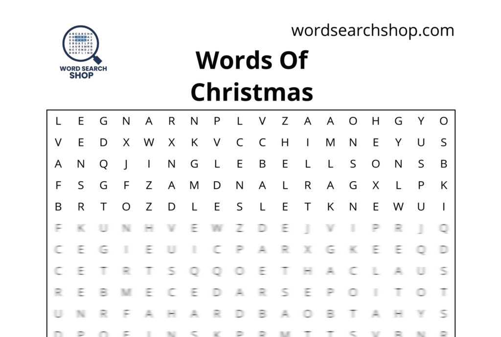 The grid of a Christmas word search with a Words of Christmas headline.