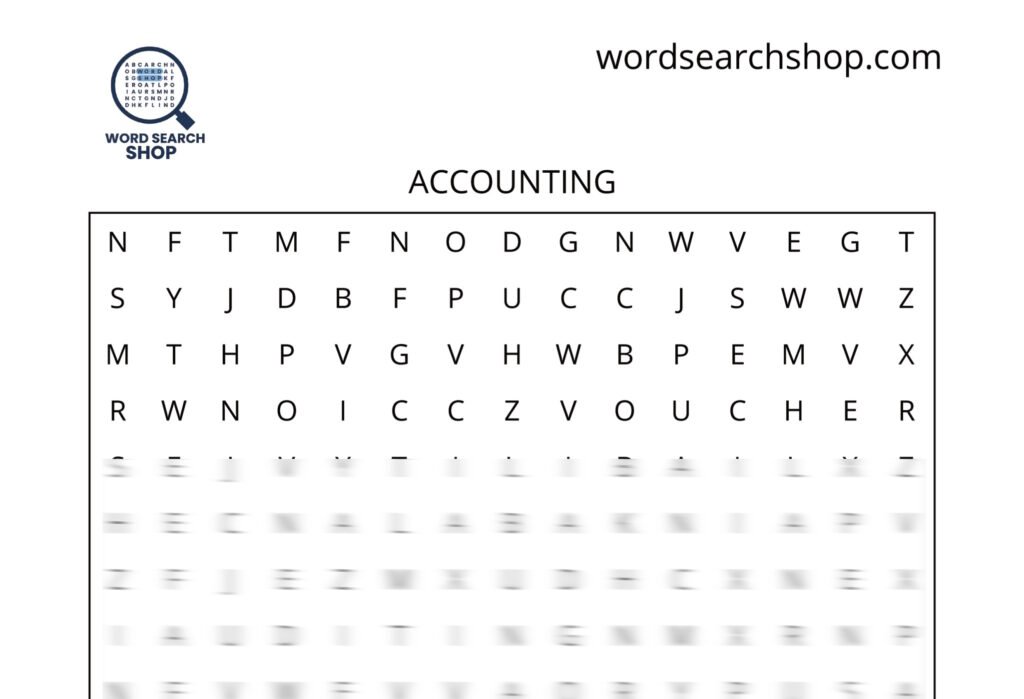 An accounting word search puzzle that is titled Accounting.