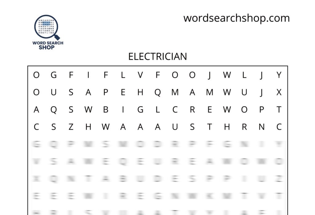 A skilled trade careers word search puzzle that is titled Electrician.