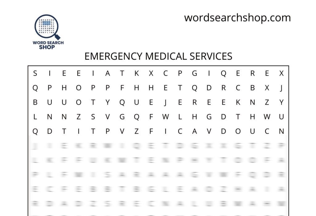 A public safety careers word search puzzle that is titled Emergency Medical Services.