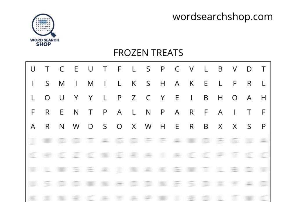 A desserts word search puzzle that is titled Frozen Treats.