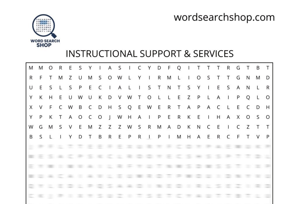 A education careers word search puzzle that is titled Instructional Support & Services.