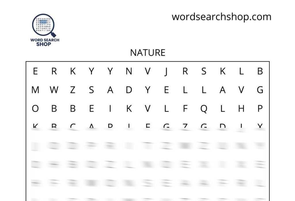 A nature word search puzzle that is titled Nature.