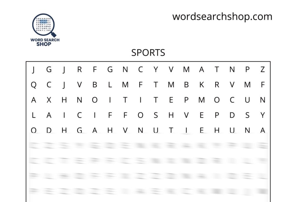 A sports word search puzzle that is titled Sports.
