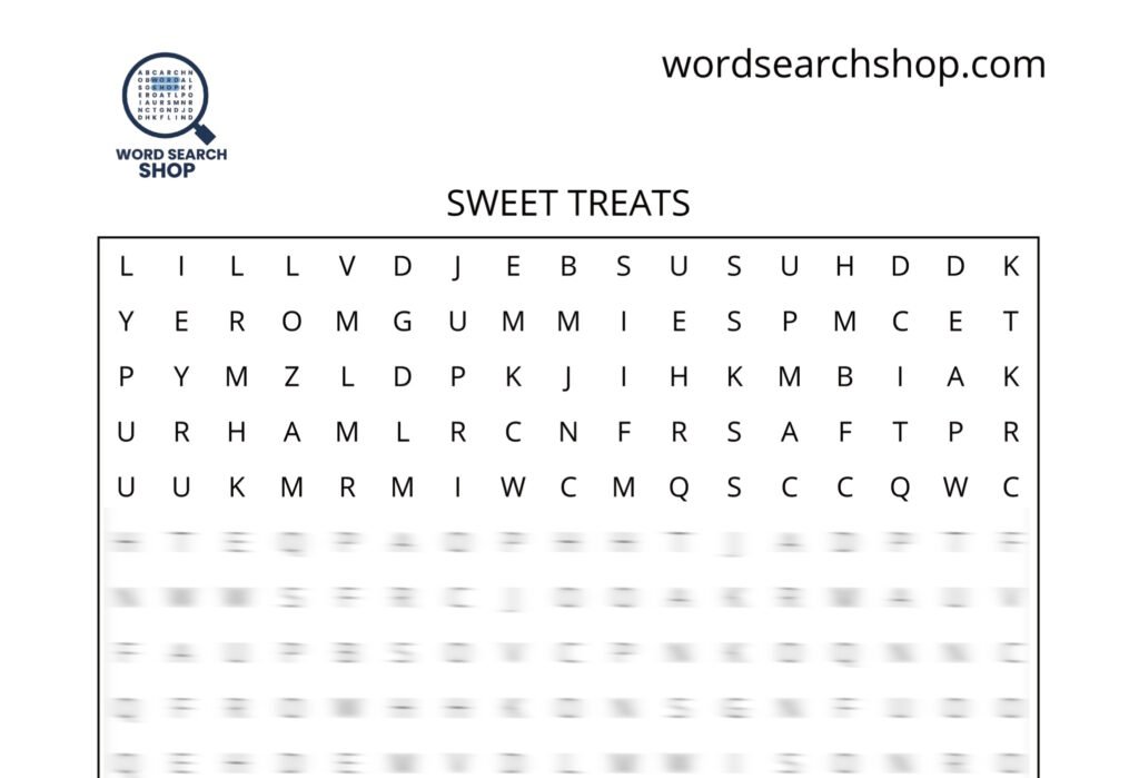 A snacks word search puzzle that is titled Sweet Treats Word Search.
