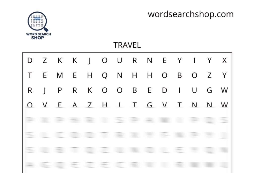 A travel word search puzzle titled Travel.