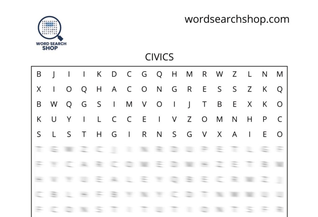 A civics word search with the title Civics.