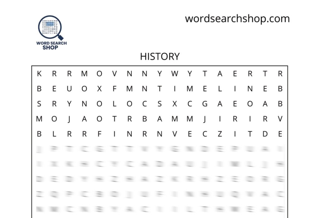 A history word search puzzle with the title History.
