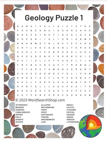 Geology word search puzzle number 1.