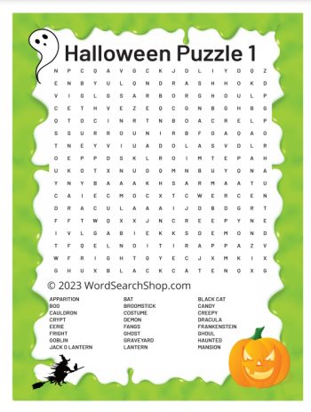 Printable Halloween Word Search Puzzle 1