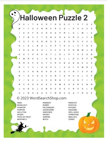 Printable Halloween Word Search Puzzle 2