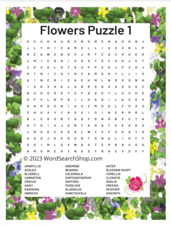 A flower word search puzzle number 1.