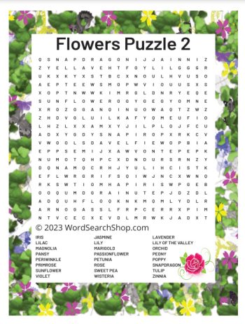 A flower word search puzzle number 2.