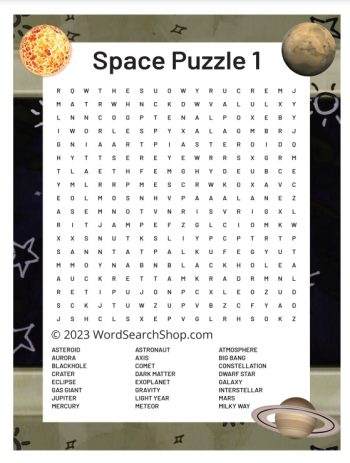 A space word search puzzle 1.