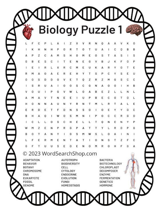 Printable Biology Word Searches For Free - Word Search Shop