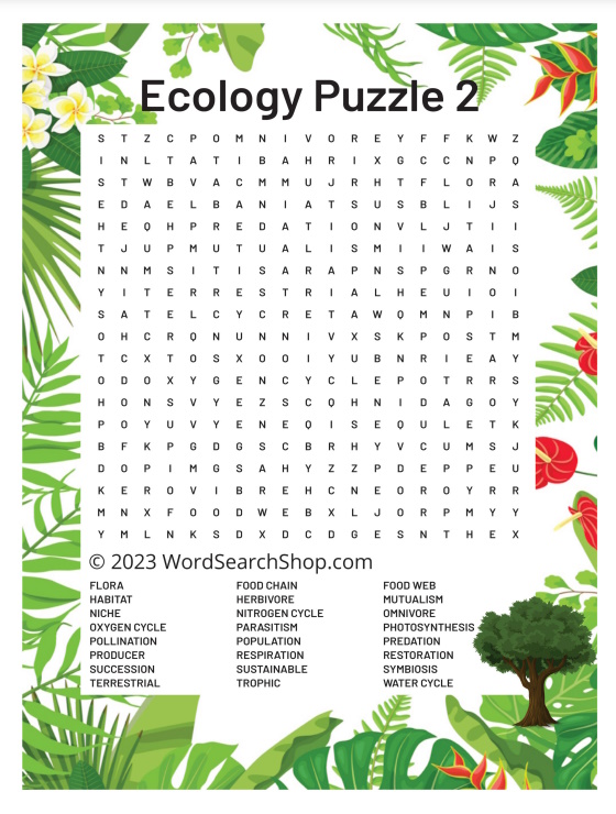 Printable Ecology Word Searches For Free - Word Search Shop