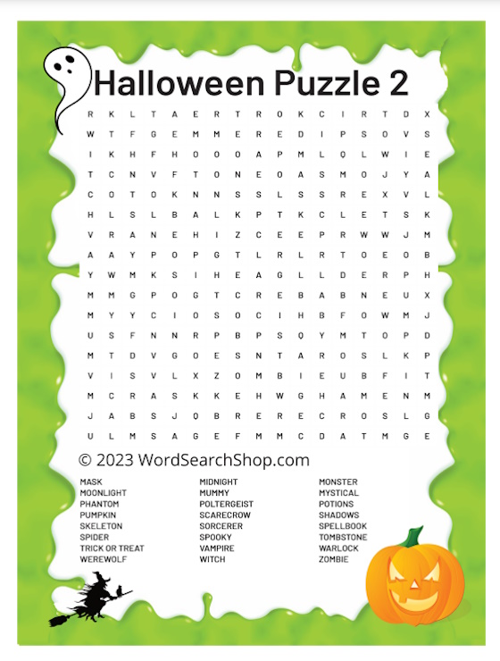 Printable Halloween Word Search For Free - Word Search Shop