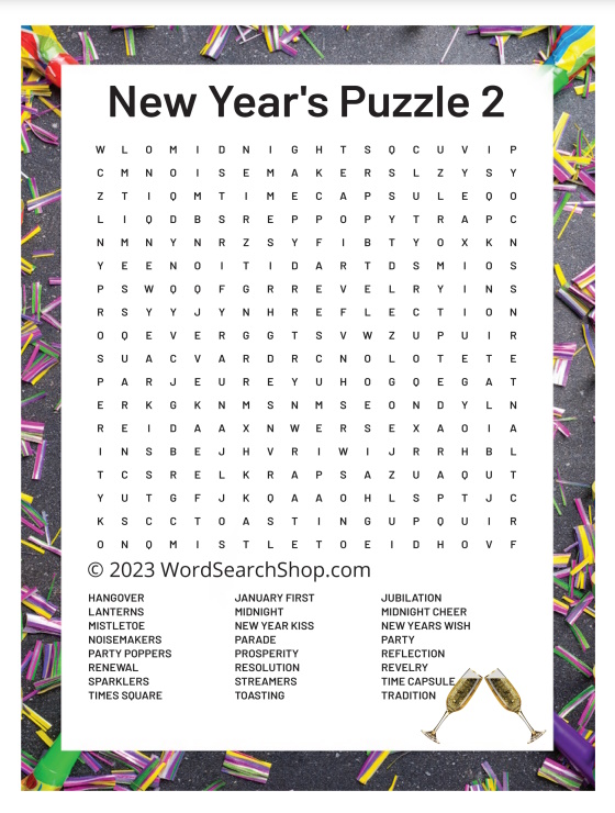 Printable New Years Word Search Free - Word Search Shop