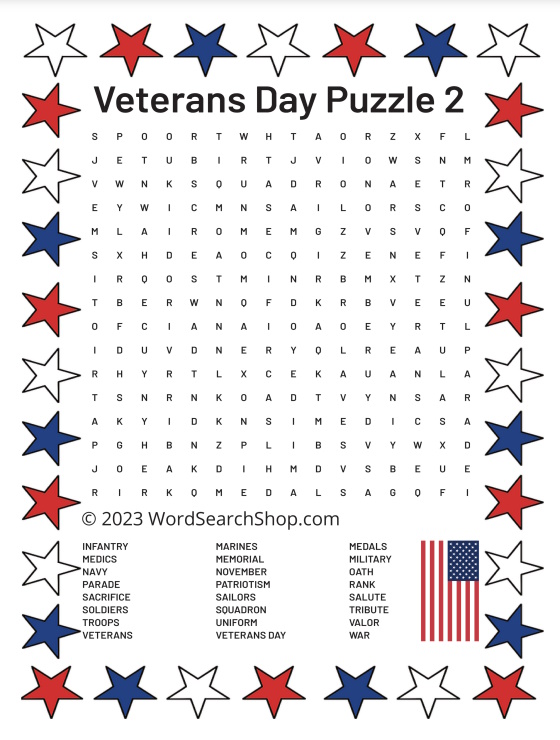 Printable Veterans Day Word Search Free Word Search Shop