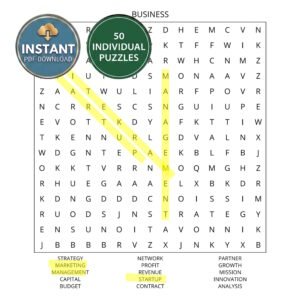 A business word search book titled Business.